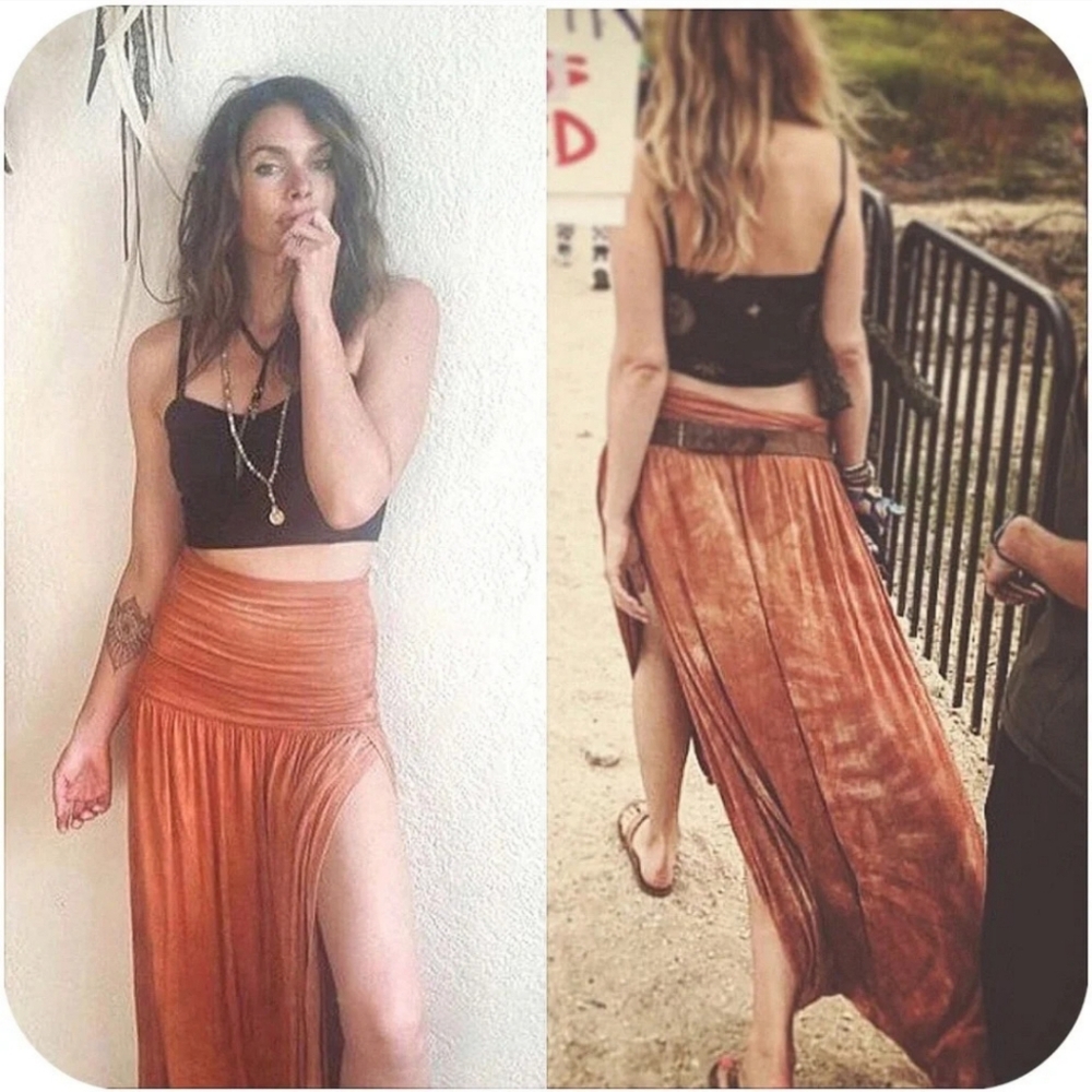 Side Slit Maxi Skirt W/ Sunburst Tie Dye Design Rayon Festival Boho Sexy Hippie - Picture 9 of 15